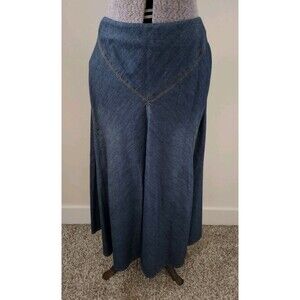 Vtg Lauren Jeans Co. Denim Skirt Women's Blue Paneled Fit & Flare Midi Sz 10